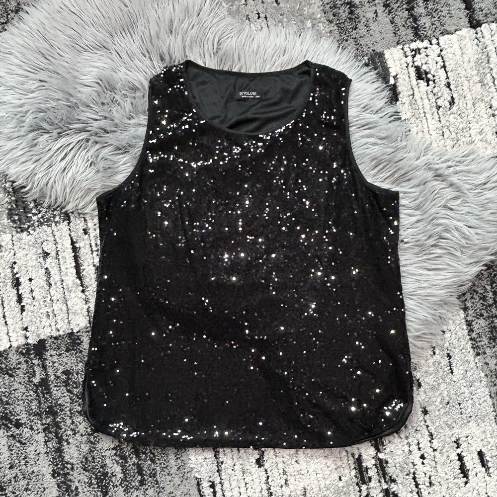 In'voland Women's Black Satin Lined Sequin Plus Sized Tank Top Size‎ 20W